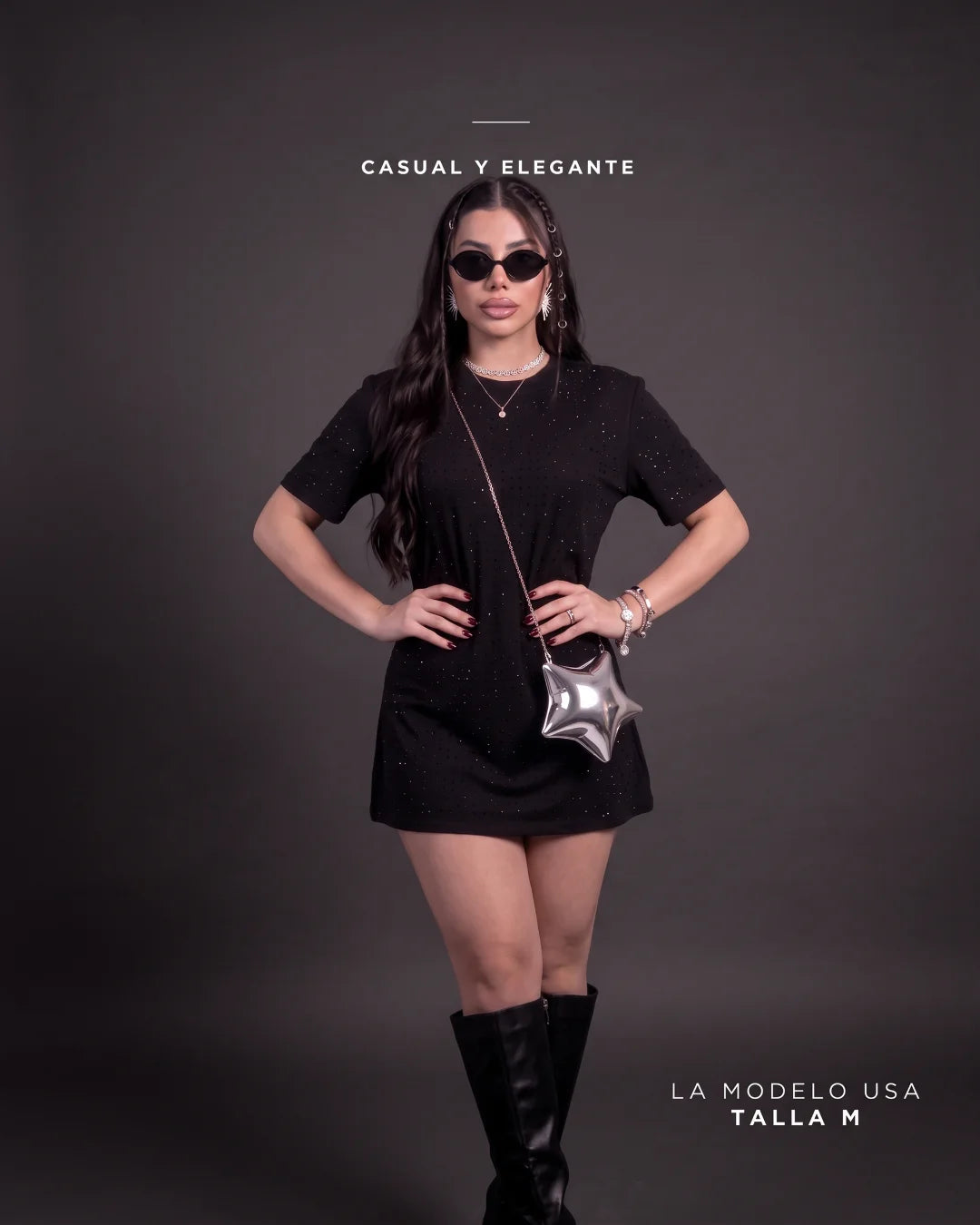 VESTIDO NEGRO DE PEDRERÍA LUSIAN | REF.1170