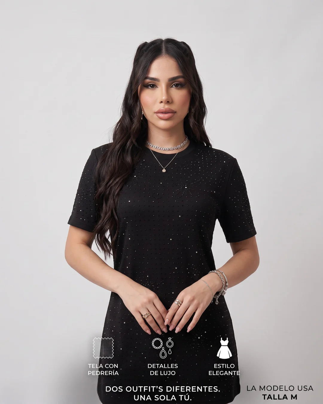 VESTIDO NEGRO DE PEDRERÍA LUSIAN | REF.1170